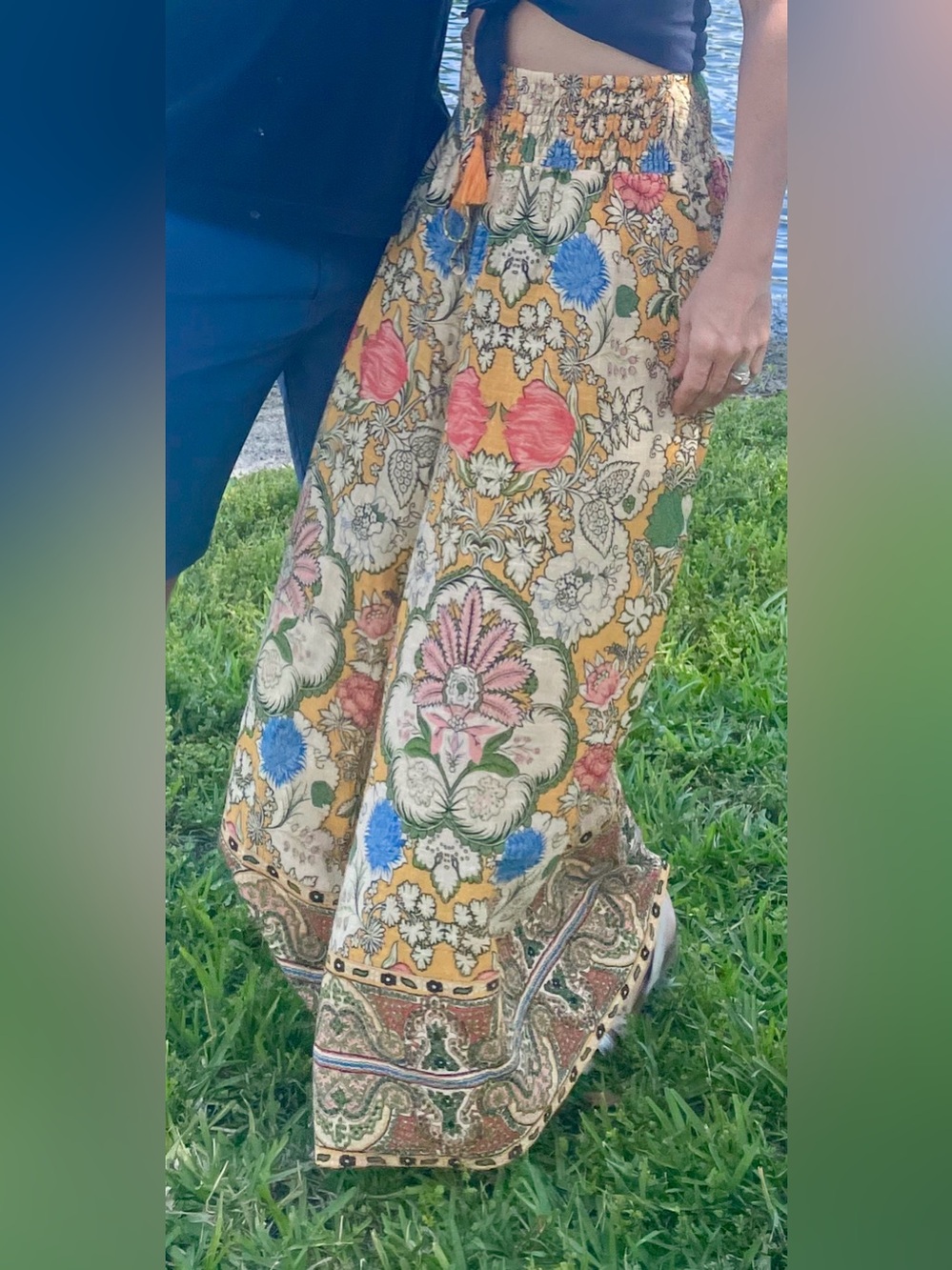 Boho Floral Wide leg palazzo pants in Yellow